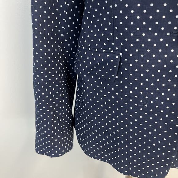 Banana Republic Regent Blazer Women's Size 8 Navy Blue Linen Polka Dot Career - Picture 5 of 9